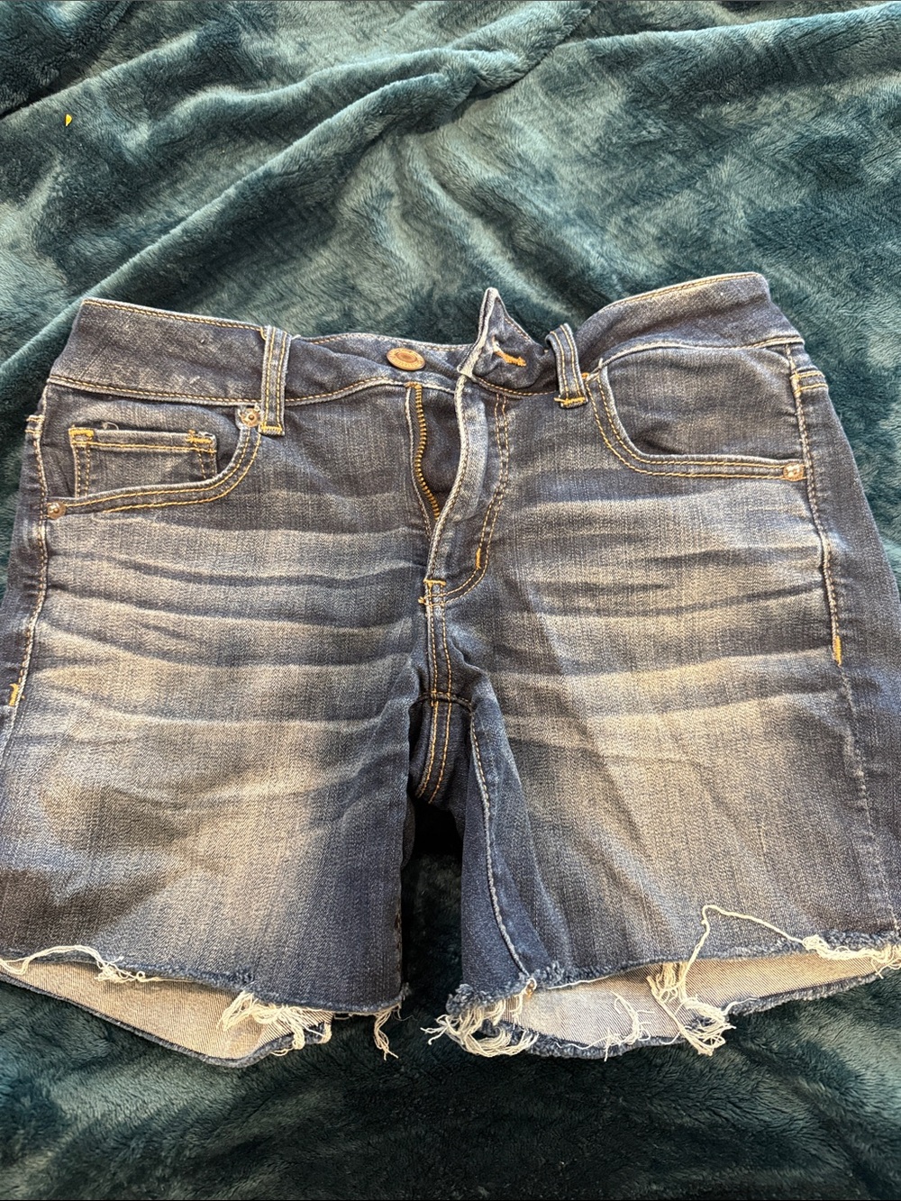 American Eagle Outfitters Distressed Dark Blue Denim Jean Shorts